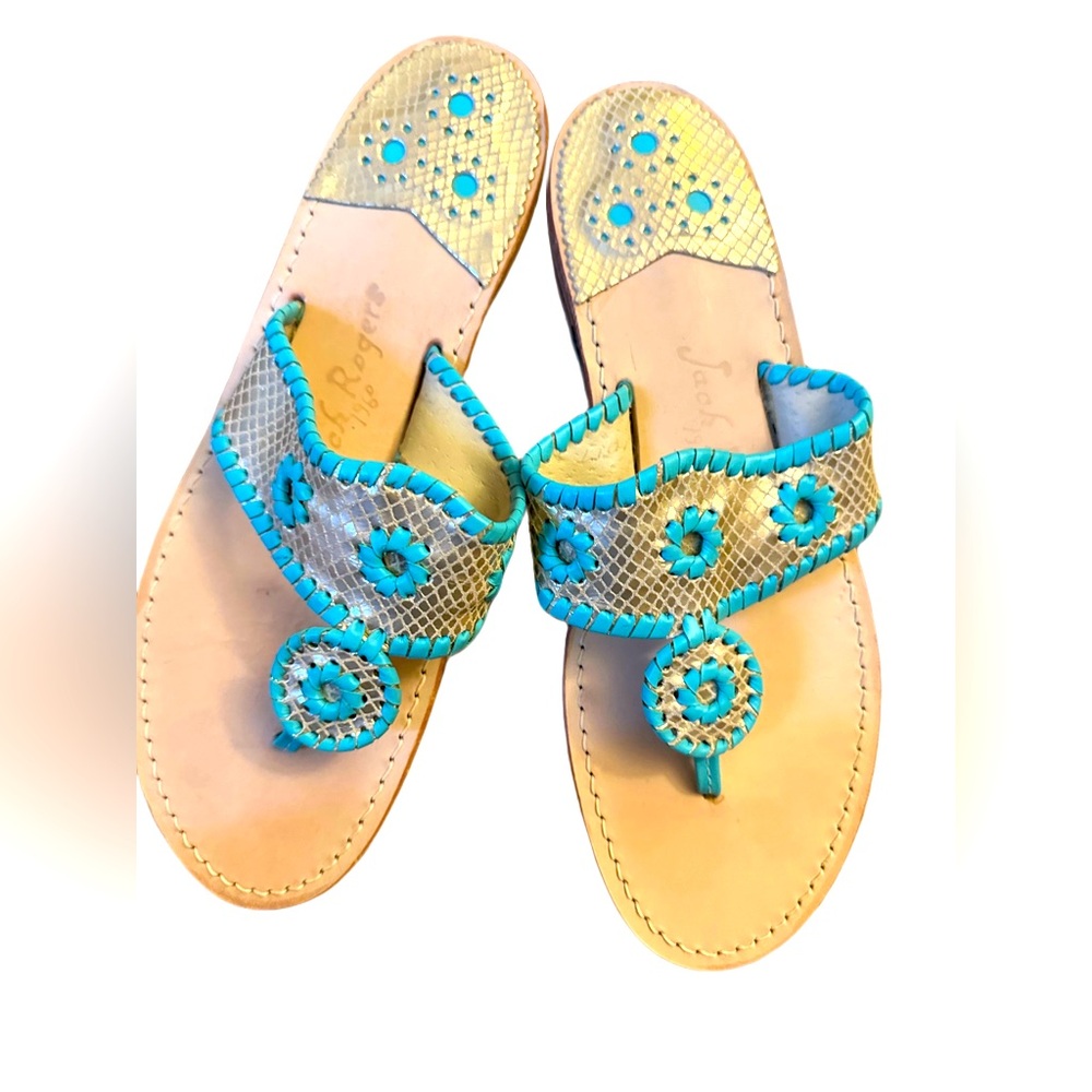 Palm Beach Jack Sandal in Caribbean Blue and Platinum by Jack Rogers